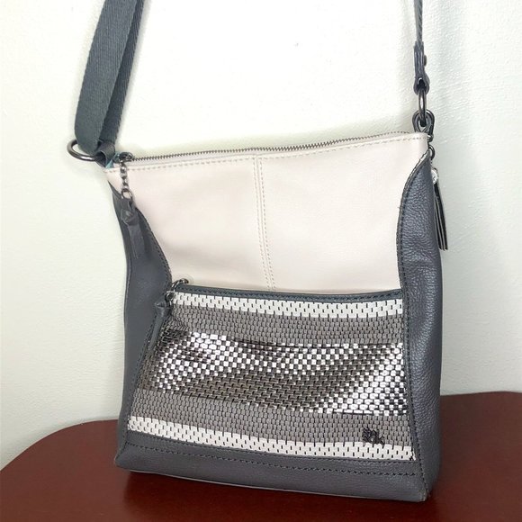 The Sak Handbags - The Sak Lucia Crossbody Gray and Cream Woven Bottom EUC Orig $139